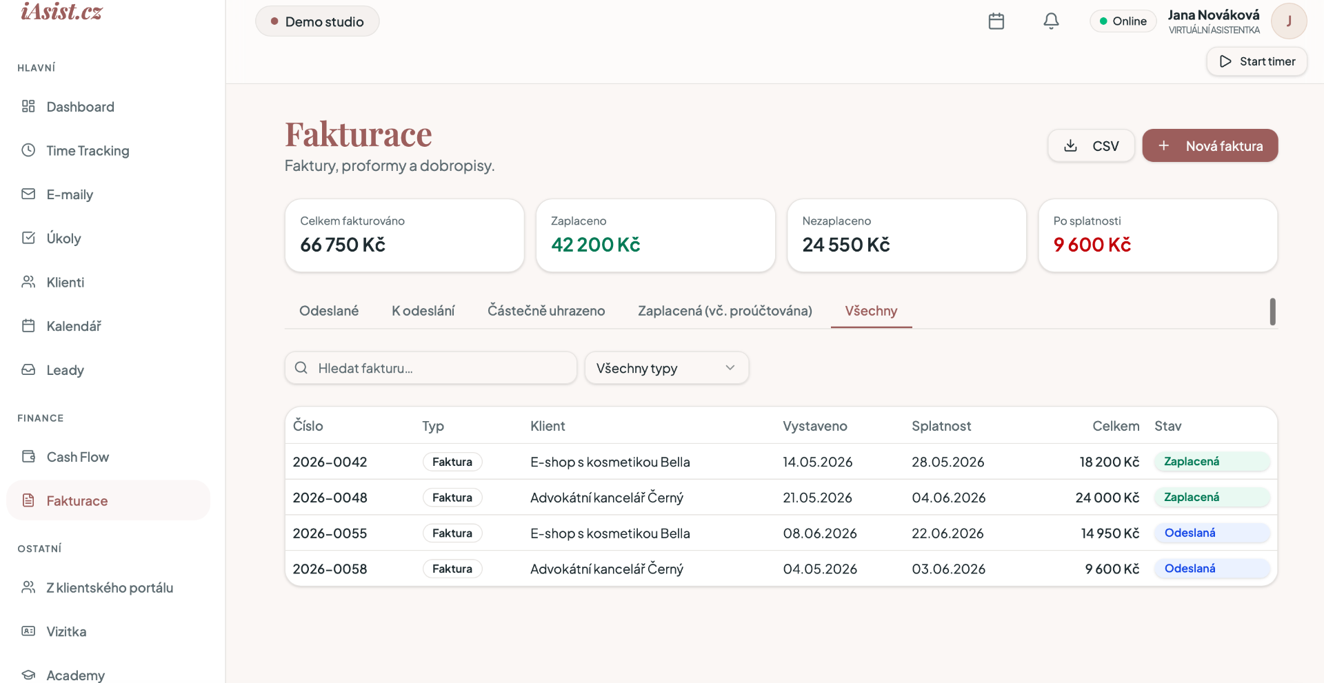 Fakturace – přehled faktur